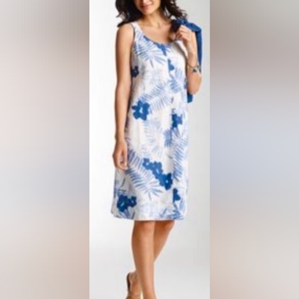 J. Jill White Dress with Blue Floral Print
